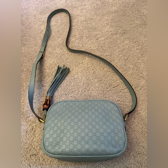 GUCCI Microguccissima Crossbody Disco Bag, light blue and gold - Picture 4 of 14